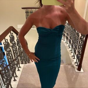 Ruched teal maxi dress with slit